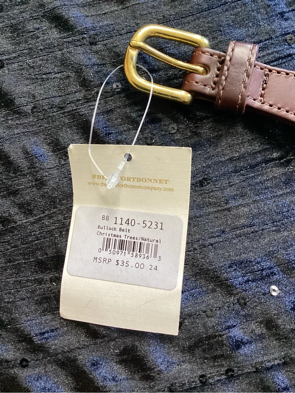 The Beaufort Bonnet Company Brown Leather Pine Tree Belt with Gold Buckle 24/60